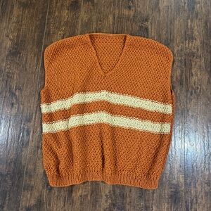 & Other Stories Orange Knit V-Neck Vest with Cream Stripes